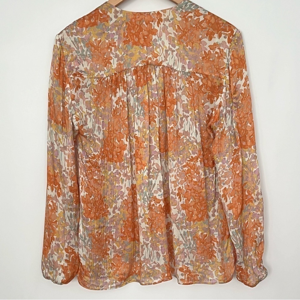 VINCE Silk Floral Print Long Sleeve Blouse Orange Fantasy Small - Picture 11 of 15
